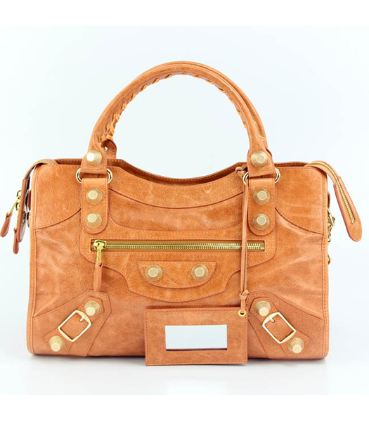 Balenciaga Motorcycle City Bag in pelle chiara Orange Oil (Oro